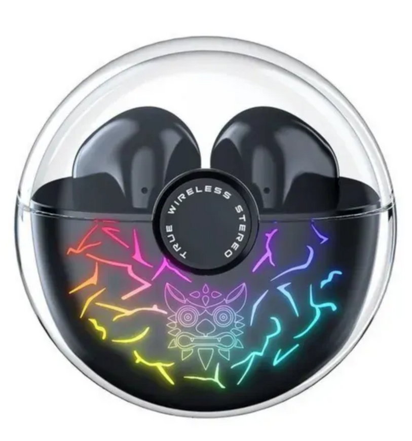 Игровые Bluetooth-наушники Onikuma T35 с RGB-подсветкой: прозрачный кейс и игровой режим. Беспроводные Bluetooth-наушники Оникума. 0053 фото