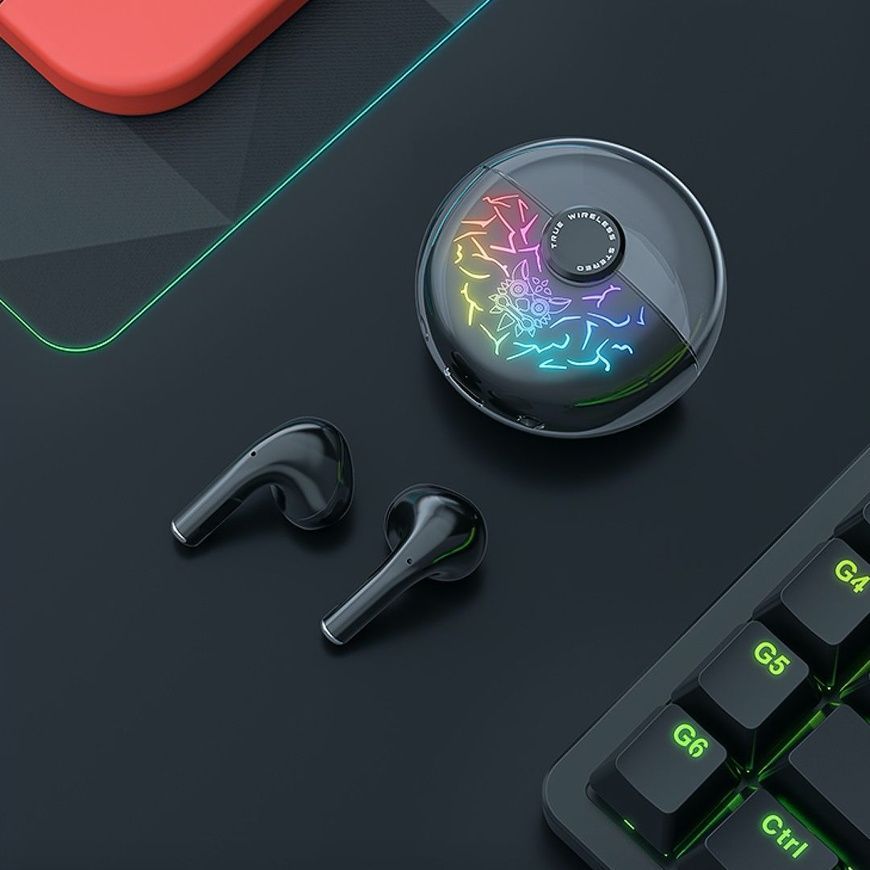 Игровые Bluetooth-наушники Onikuma T35 с RGB-подсветкой: прозрачный кейс и игровой режим. Беспроводные Bluetooth-наушники Оникума. 0053 фото