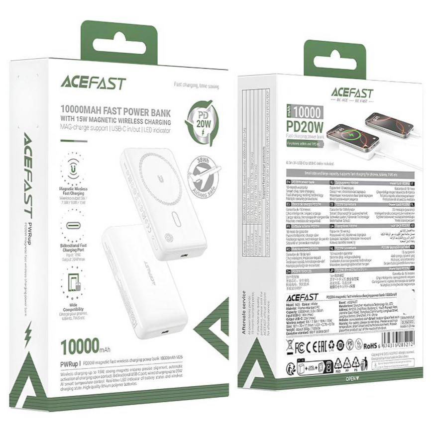 Наружный аккумулятор Acefast M26 10000mAh 20W с MagSafe. Магнитный Power Bank Acefast с беспроводной зарядкой Qi 0369 фото