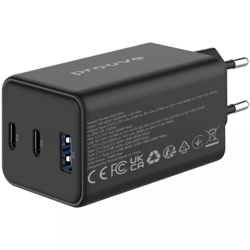 Потужна швидка зарядка Proove Pocket GaN 100W GaN-технологія. Мережевий зарядний пристрій Proove Pocket для ноутбуків та телефона 0190 фото
