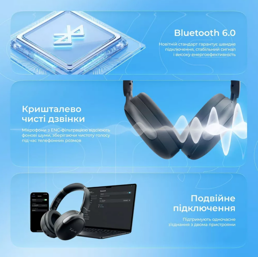 Бездротові Bluetooth навушники Proove Tender Pro з ANC шумозаглушенням та Hi-Fi звуком. Повнорозмірні навушники з активним шумозаглушенням 0447 фото