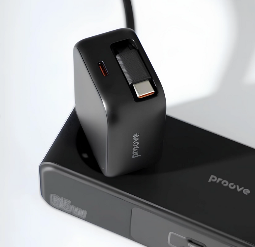 Мережевий зарядний пристрій Proove Fixtape GaN Type-C 65W для ноутбуків і мобільних пристроїв. Підтримка швидкого заряджання на основі технології GaN, вбудований кабель Type-C. 0399 фото