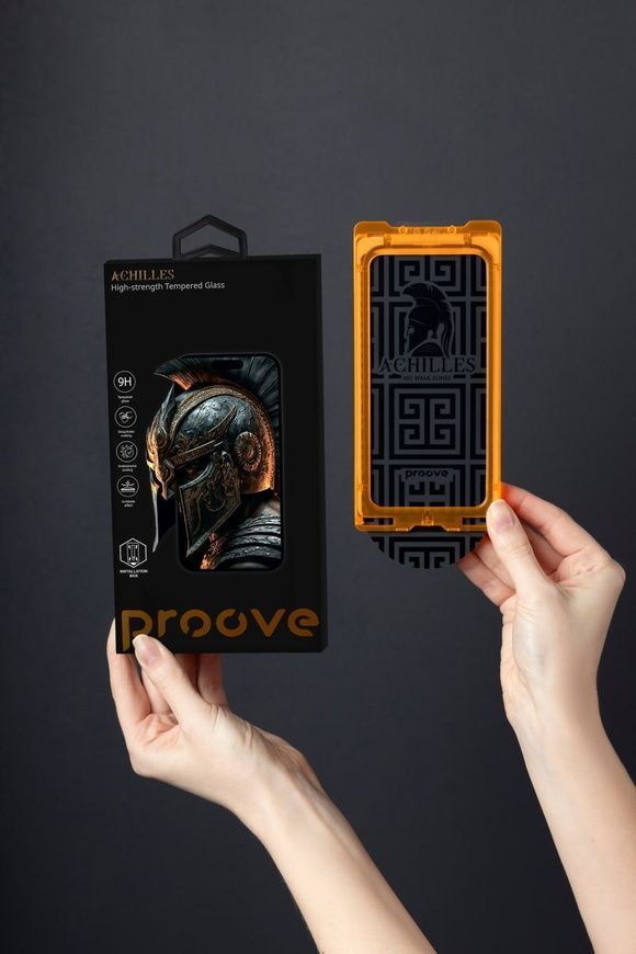 Преміальне загартоване захисне скло Proove Achilles  ефектом самоочищення для iPhone 17 Pro Max. Протиударне скло преміум-класу з аплікатором для самостійної поклейки 0489 фото