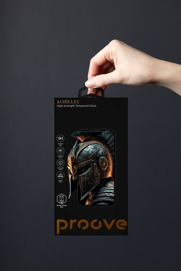 Преміальне загартоване захисне скло Proove Achilles  ефектом самоочищення для iPhone 17 Pro Max. Протиударне скло преміум-класу з аплікатором для самостійної поклейки 0489 фото