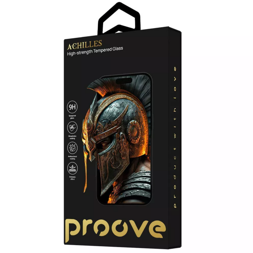 Преміальне загартоване захисне скло Proove Achilles  ефектом самоочищення для iPhone 17 Pro Max. Протиударне скло преміум-класу з аплікатором для самостійної поклейки 0489 фото