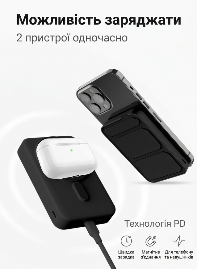 Портативний акумулятор Proove Hyperion 20W. Бездротова зарядка Qi та підтримка швидкого заряджання Power Delivery 0221 фото