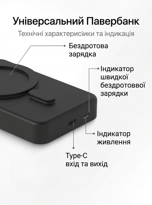 Портативний акумулятор Proove Hyperion 20W. Бездротова зарядка Qi та підтримка швидкого заряджання Power Delivery 0221 фото