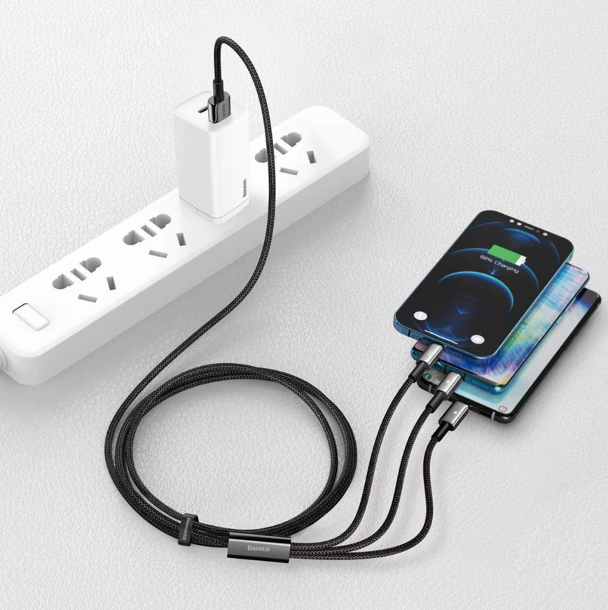 Універсальний кабель 3-в-1 Baseus Tungsten Gold One-for-three (USB to Micro+Lightning+Type-C) 1.5m 0112 фото