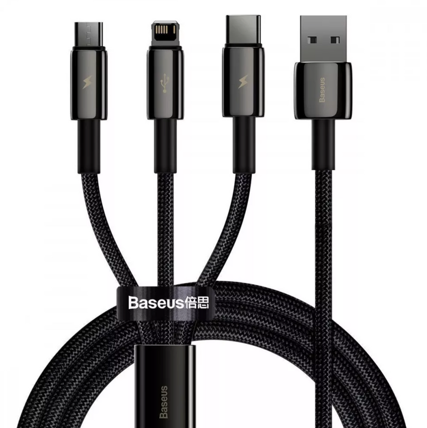 Універсальний кабель 3-в-1 Baseus Tungsten Gold One-for-three (USB to Micro+Lightning+Type-C) 1.5m 0112 фото
