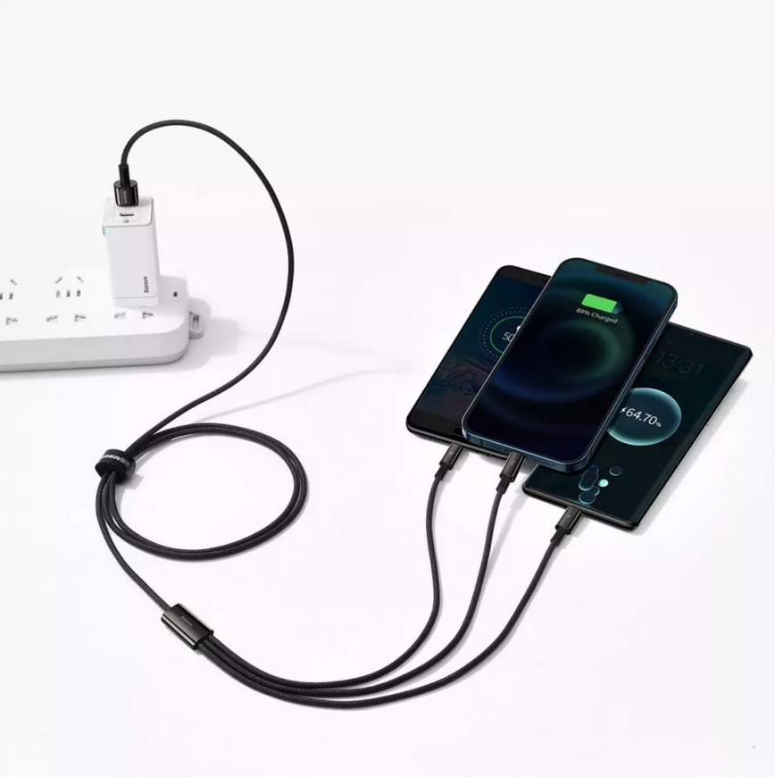Універсальний кабель 3-в-1 Baseus Tungsten Gold One-for-three (USB to Micro+Lightning+Type-C) 1.5m 0112 фото