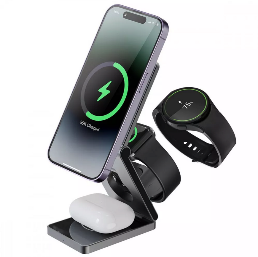 Беспроводная зарядная станция Proove Titan Volt 3 in 1 с технологией Magnetic Ring. Быстрая беспроводная зарядка для телефона, часов и наушников 0160 фото