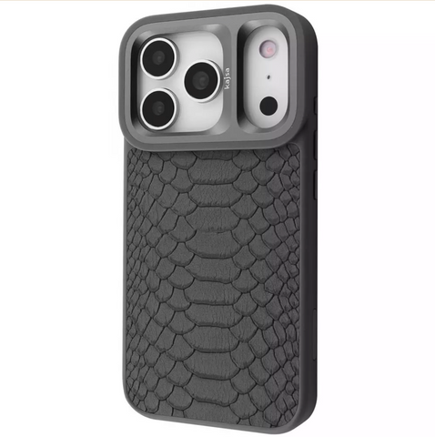 Кожаный чехол Kajsa Snake Pattern с поддержкой Magnetic Ring для 17 Pro Max с защитой всех боковых граней (gray) 0492 фото