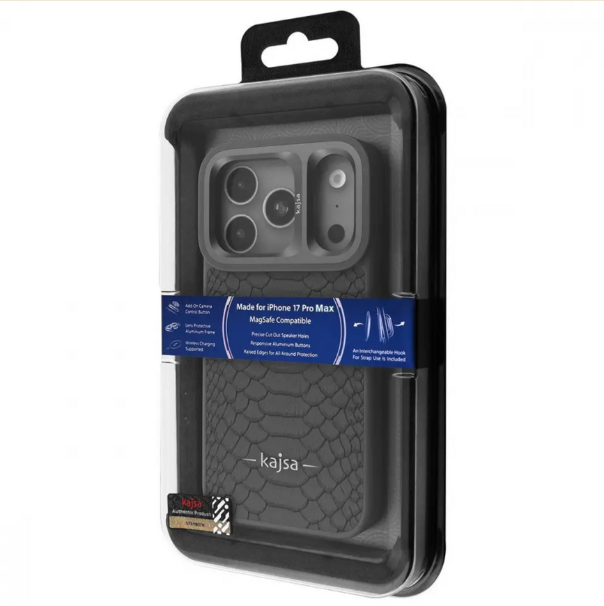 Кожаный чехол Kajsa Snake Pattern с поддержкой Magnetic Ring для 17 Pro Max с защитой всех боковых граней (gray) 0492 фото