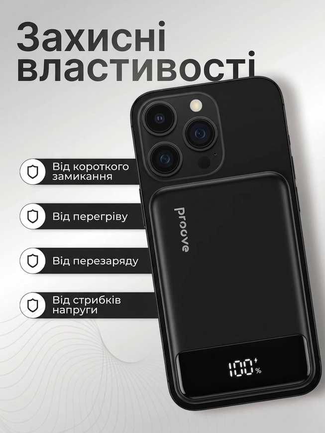 Магнітний повербанк Proove Hoodman з бездротовою зарядкою та LED-дисплеєм. Портативний акумулятор з швидкою зарядкою 20W 0004 фото