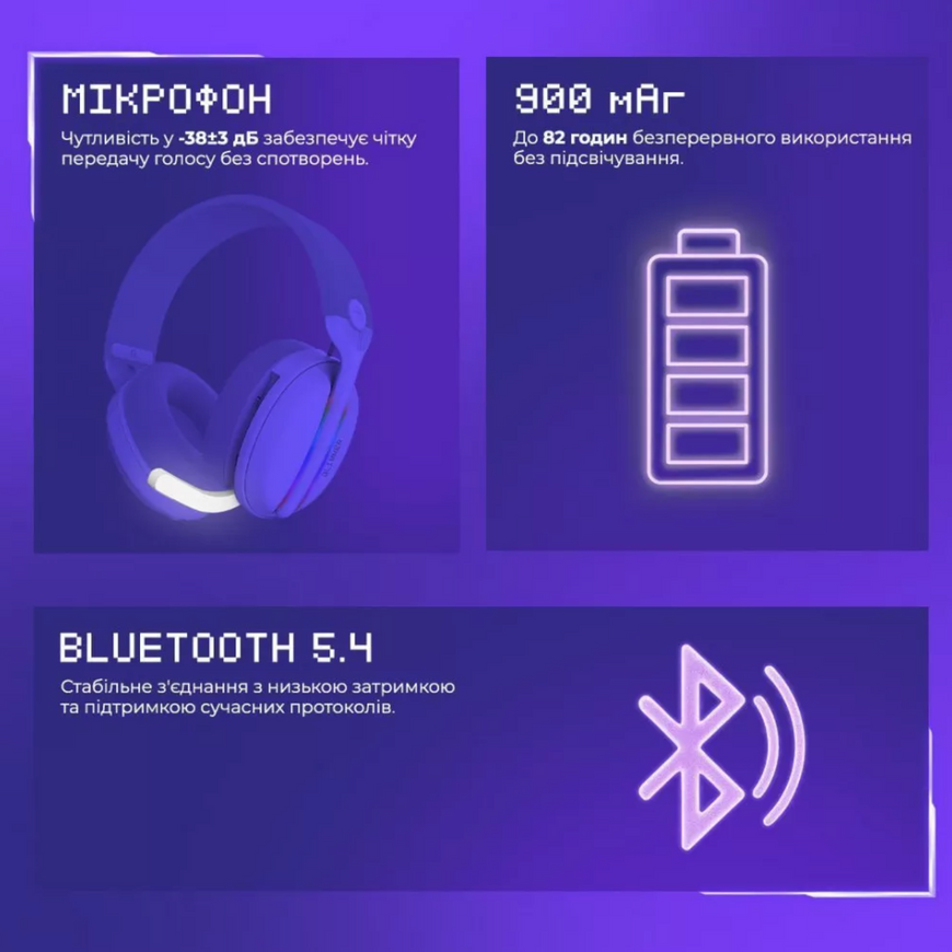 Ігрові бездротові навушники Proove Gaming Glimmer. Геймерські навушники із вбудованим мікрофоном та RGB-підсвіткою  0716 фото