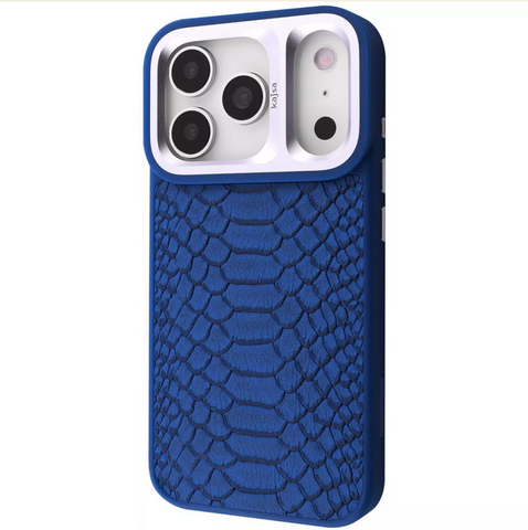 Шкіряний чохол Kajsa Snake Pattern з підтримкою Magnetic Ring (MagSafe) для 17 Pro Max Blue 0510 фото