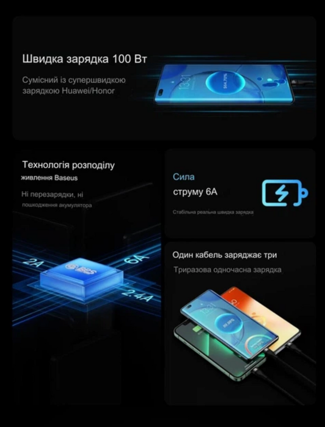 Універсальний кабель з підтримкою швидкої зарядки 3-в-1 Baseus StarSpeed (USB to Lightning+Type-C+Micro) 3.5A 1.2m 0111 фото