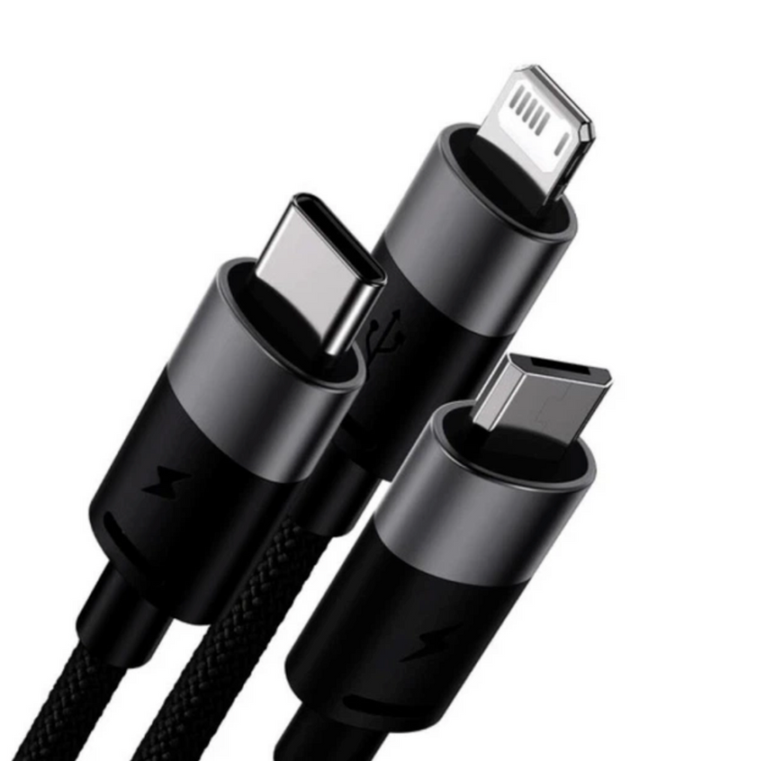 Універсальний кабель з підтримкою швидкої зарядки 3-в-1 Baseus StarSpeed (USB to Lightning+Type-C+Micro) 3.5A 1.2m 0111 фото